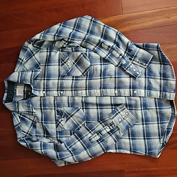 Wrangler Other - Vintage Wrangler Mens Pearl Snap Western Plaid Flannel Shirt size 16x34